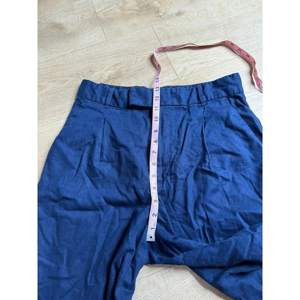 EUC Womens Banana Republic wide leg blue linen cotton blend pants size petite 12